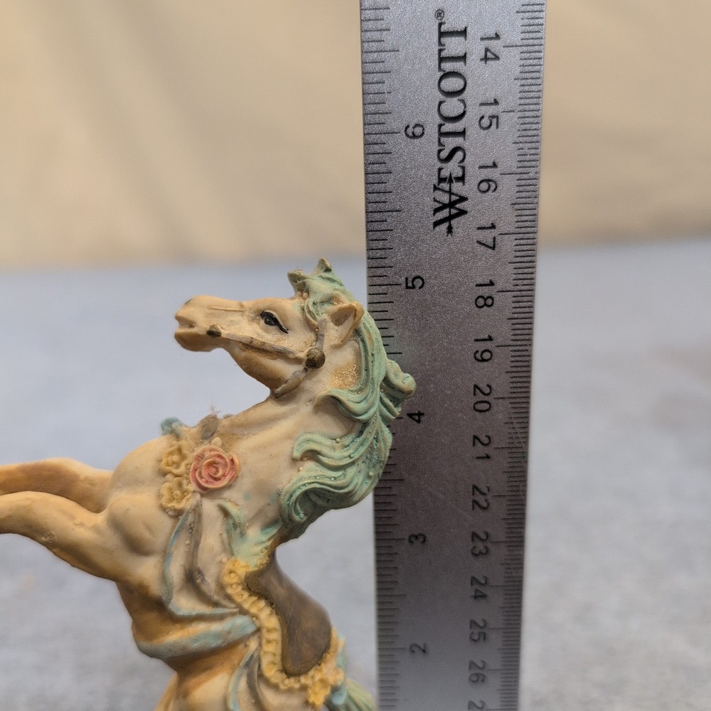 Decorative Rocking Horse Figurine Blue Bow Floral Accents Beige Mint Green - Picture 3 of 4